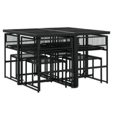 9 Piece Garden Dining Set with Cushions Black Poly Rattan