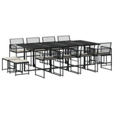 13 Piece Garden Dining Set with Cushions Black Poly Rattan - Front View