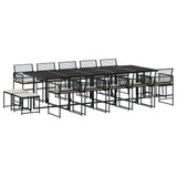 15 Piece Garden Dining Set with Cushions Black Poly Rattan - Front View