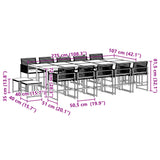 15 Piece Garden Dining Set with Cushions Black Poly Rattan - Extra Image