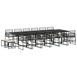 17 Piece Garden Dining Set with Cushions Black Poly Rattan - Front View