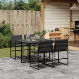 5 Piece Garden Dining Set with Cushions Black Textilene