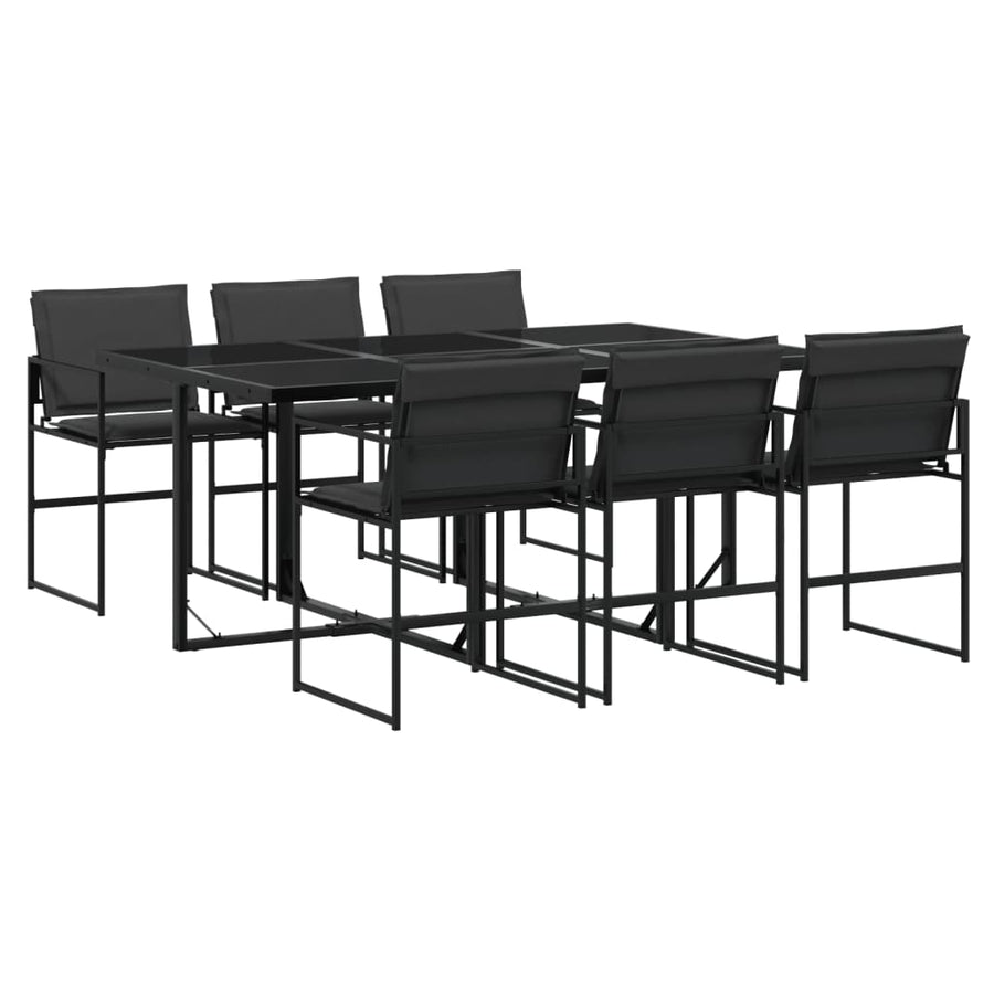 7 Piece Garden Dining Set with Cushions Black Textilene