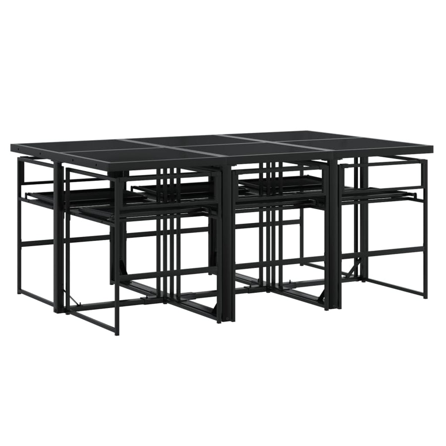7 Piece Garden Dining Set with Cushions Black Textilene