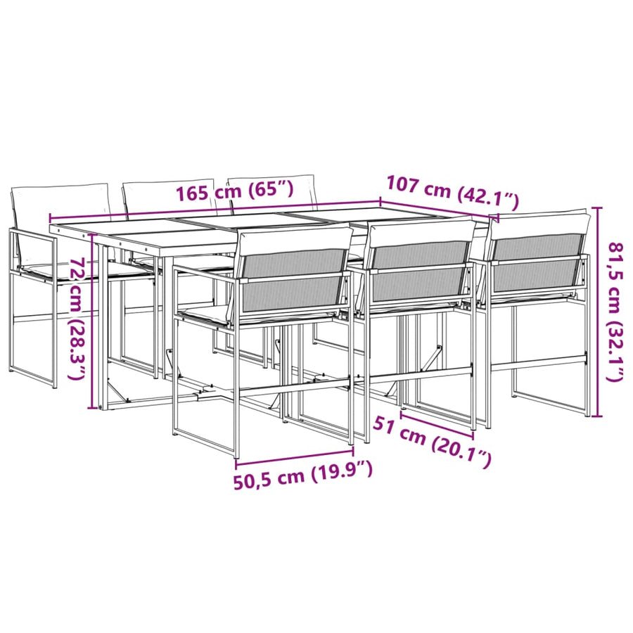 7 Piece Garden Dining Set with Cushions Black Textilene