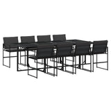 9 Piece Garden Dining Set with Cushions Black Textilene - Front View