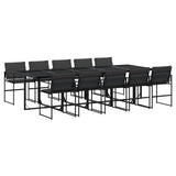 11 Piece Garden Dining Set with Cushions Black Textilene - Front View