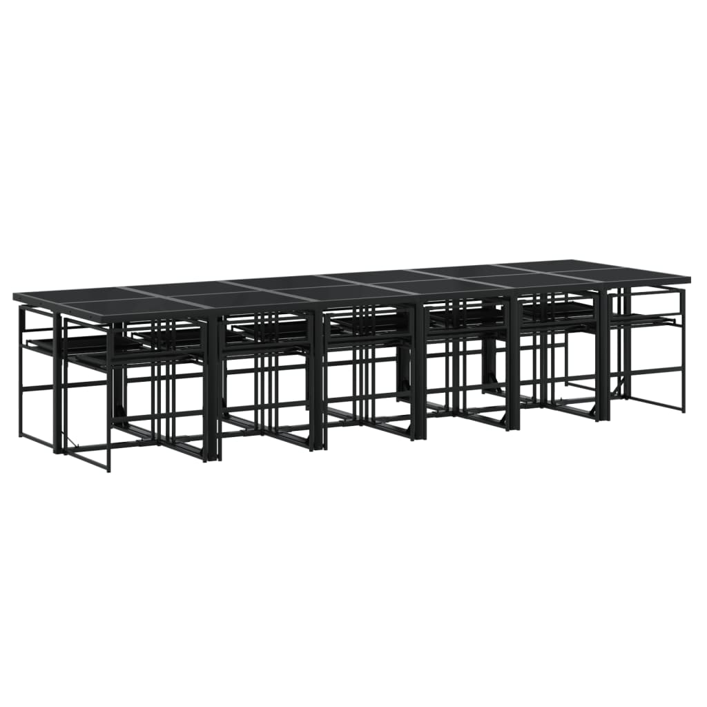 13 Piece Garden Dining Set with Cushions Black Textilene