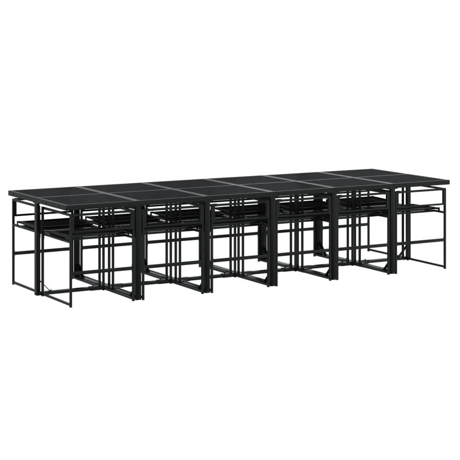 13 Piece Garden Dining Set with Cushions Black Textilene