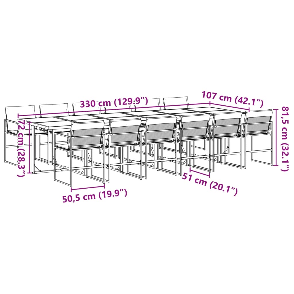 13 Piece Garden Dining Set with Cushions Black Textilene