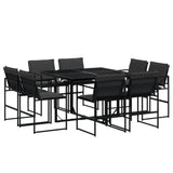 9 Piece Garden Dining Set with Cushions Black Textilene - Front View