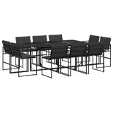 11 Piece Garden Dining Set with Cushions Black Textilene - Front View