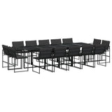 15 Piece Garden Dining Set with Cushions Black Textilene
