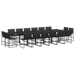 17 Piece Garden Dining Set with Cushions Black Textilene