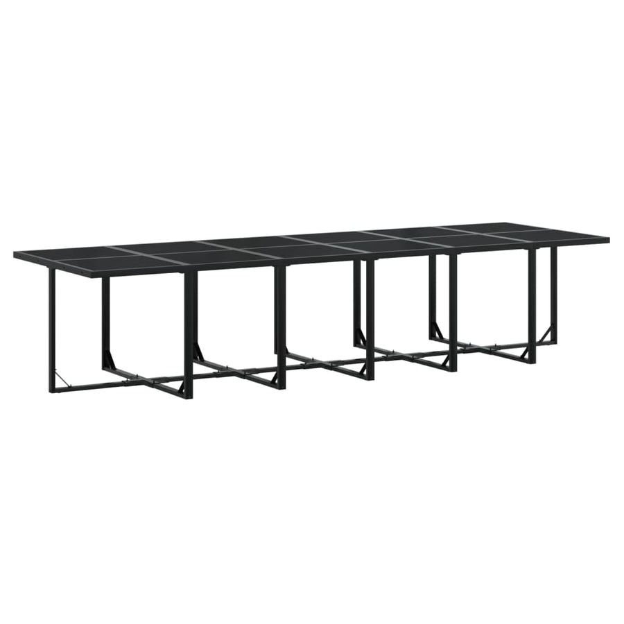 17 Piece Garden Dining Set with Cushions Black Textilene