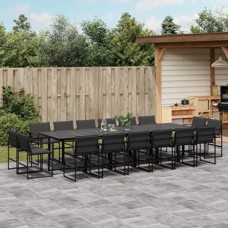 17 Piece Garden Dining Set with Cushions Black Textilene
