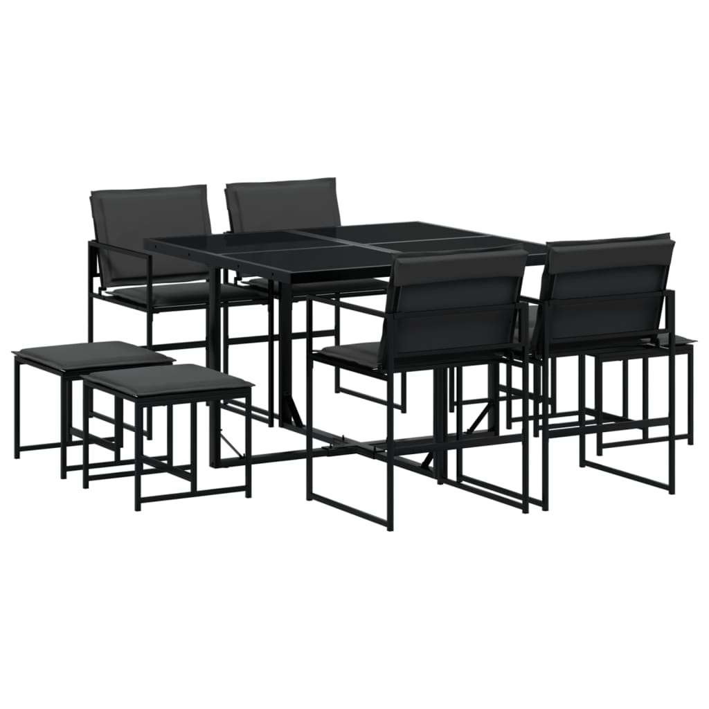9 Piece Garden Dining Set with Cushions Black Textilene