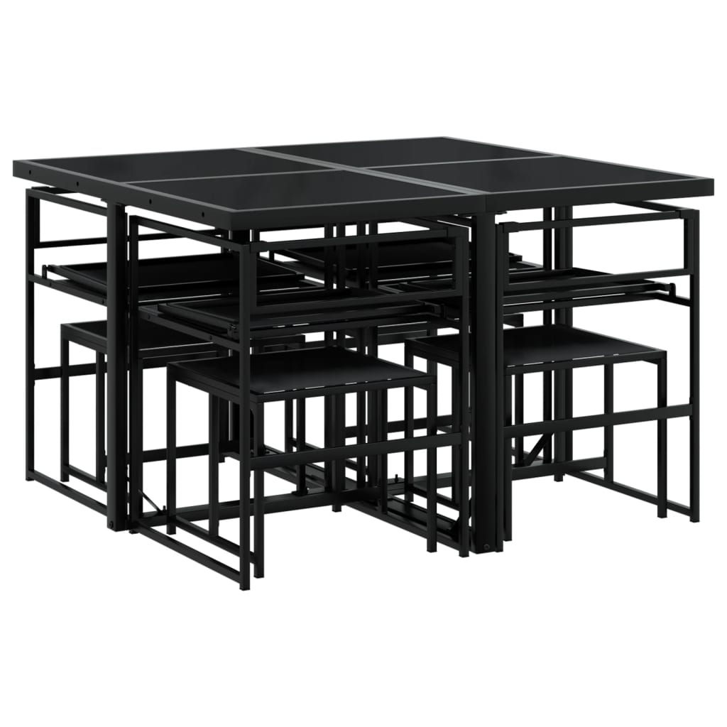 9 Piece Garden Dining Set with Cushions Black Textilene