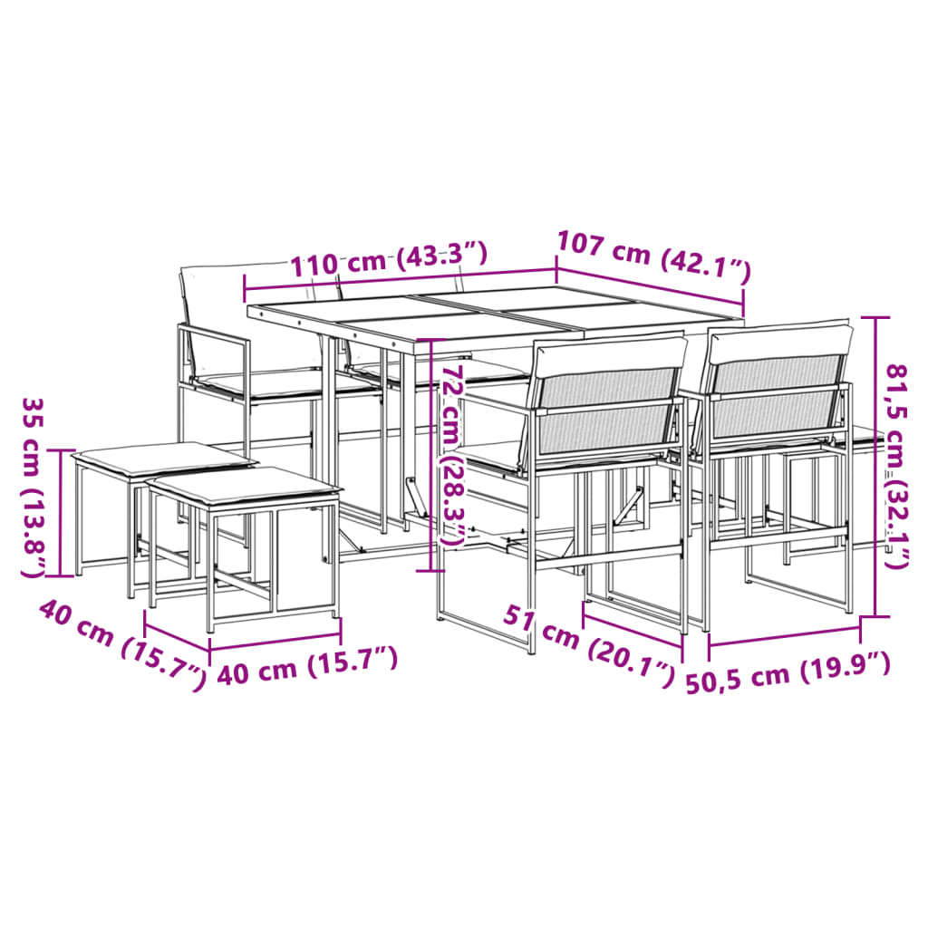 9 Piece Garden Dining Set with Cushions Black Textilene