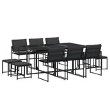 11 Piece Garden Dining Set with Cushions Black Textilene - Front View
