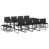 13 Piece Garden Dining Set with Cushions Black Textilene - Front View