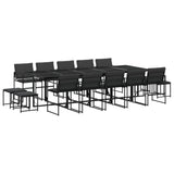 15 Piece Garden Dining Set with Cushions Black Textilene - Front View