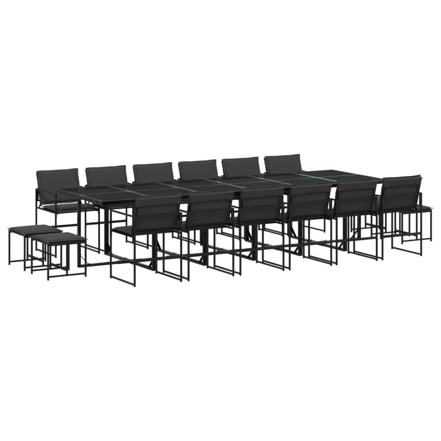 17 Piece Garden Dining Set with Cushions Black Textilene