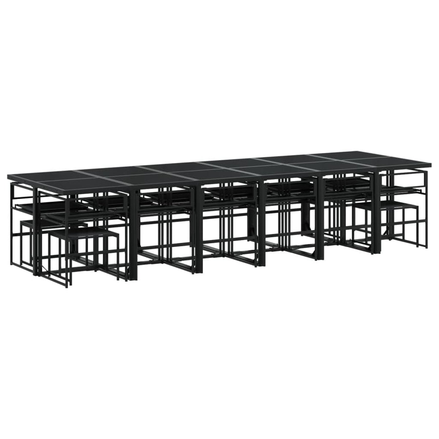17 Piece Garden Dining Set with Cushions Black Textilene