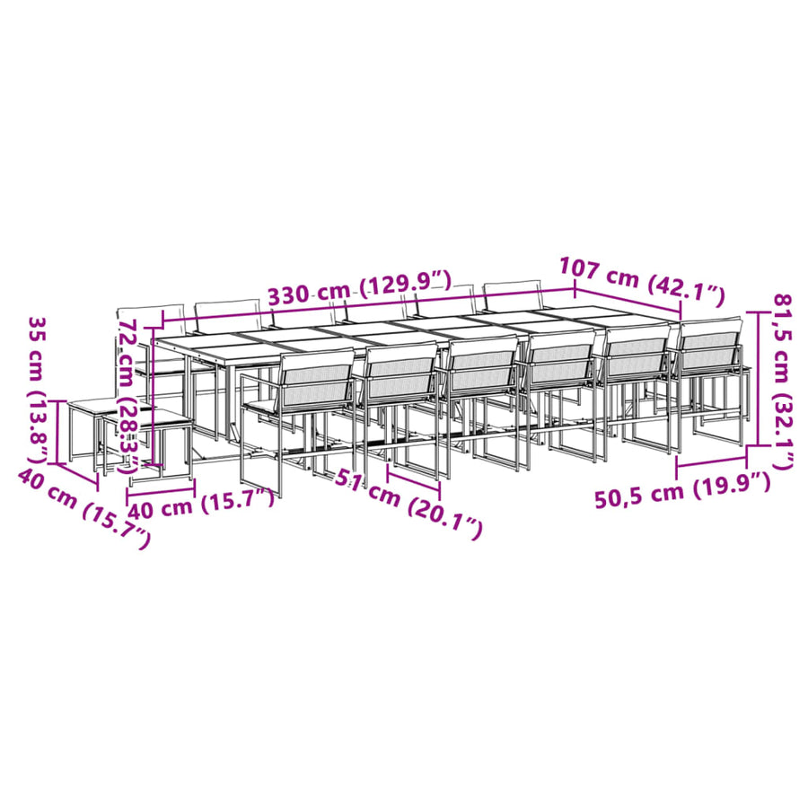 17 Piece Garden Dining Set with Cushions Black Textilene