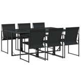 7 Piece Garden Dining Set Black Textilene