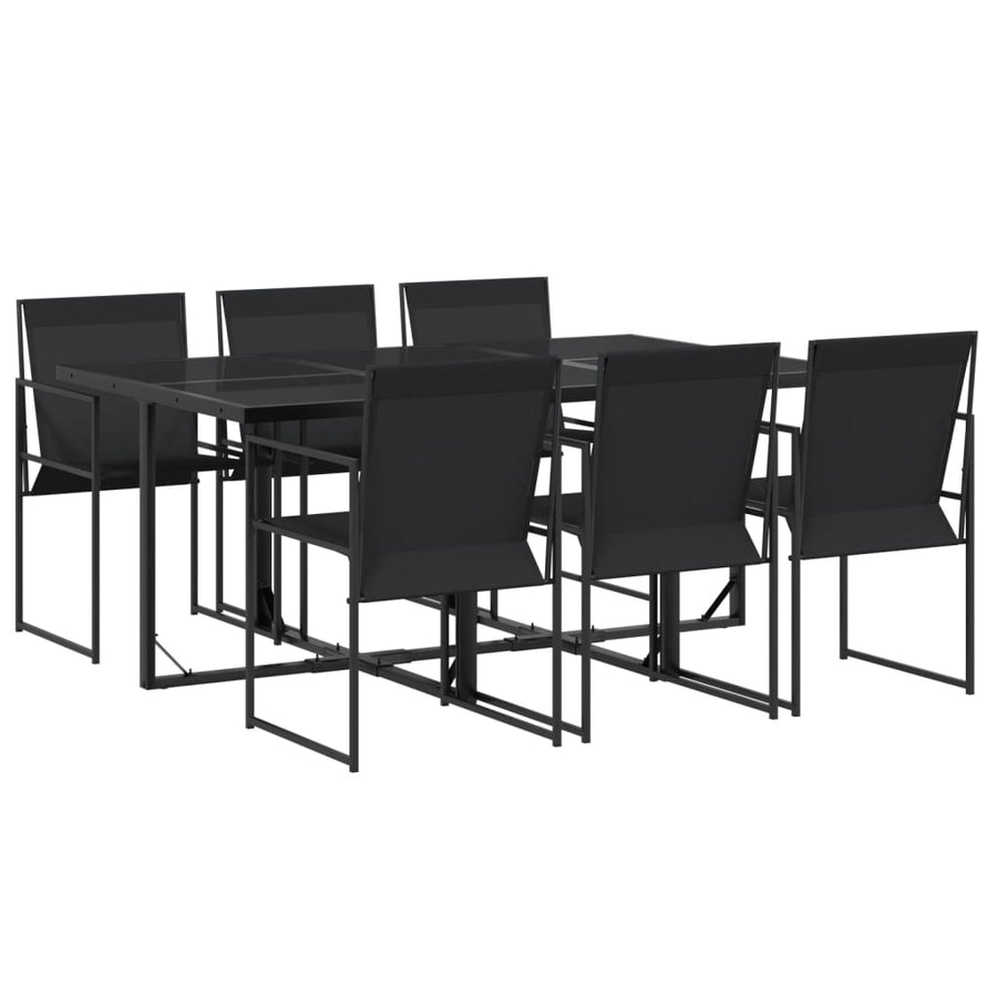7 Piece Garden Dining Set Black Textilene