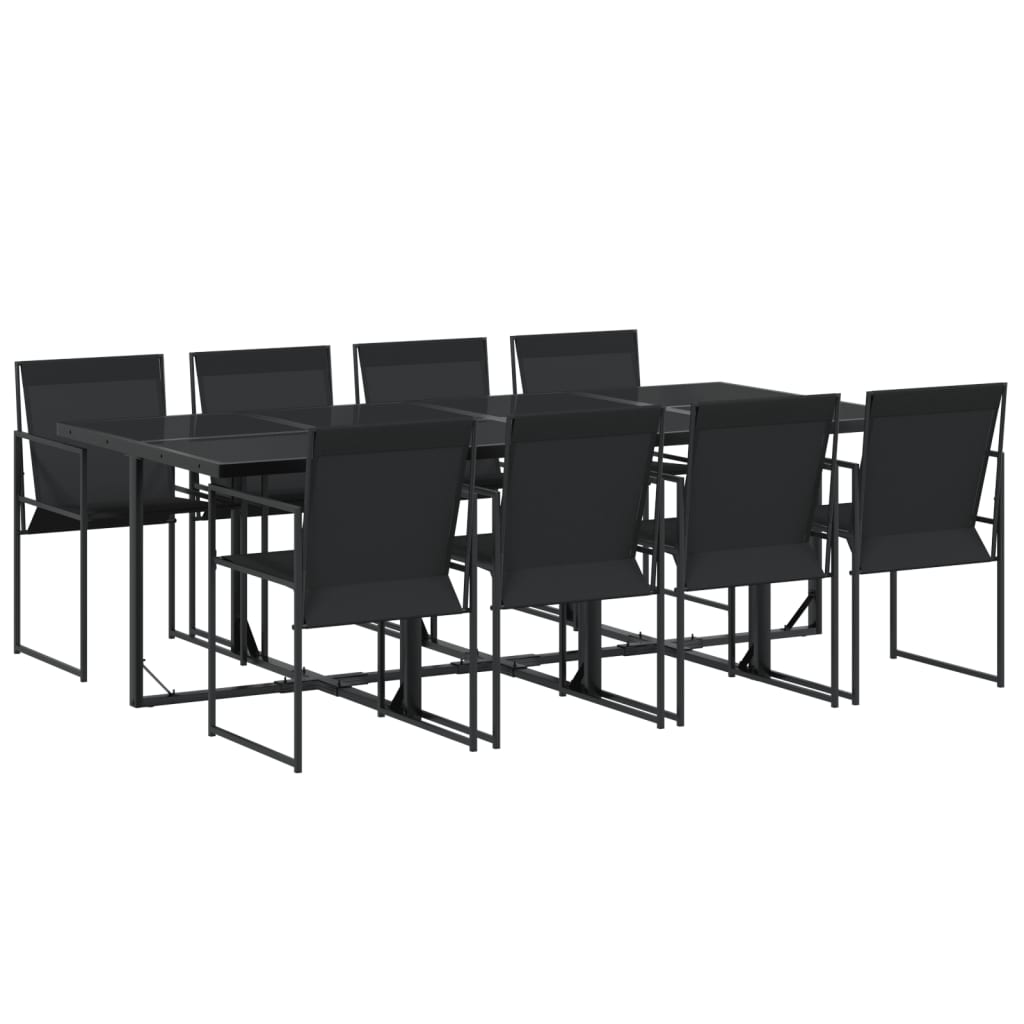 9 Piece Garden Dining Set Black Textilene