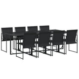 9 Piece Garden Dining Set Black Textilene