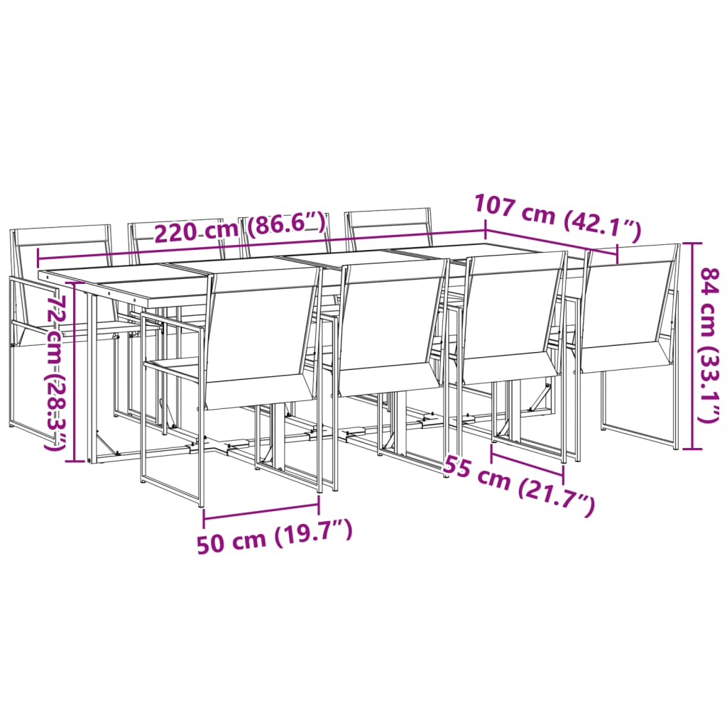 9 Piece Garden Dining Set Black Textilene