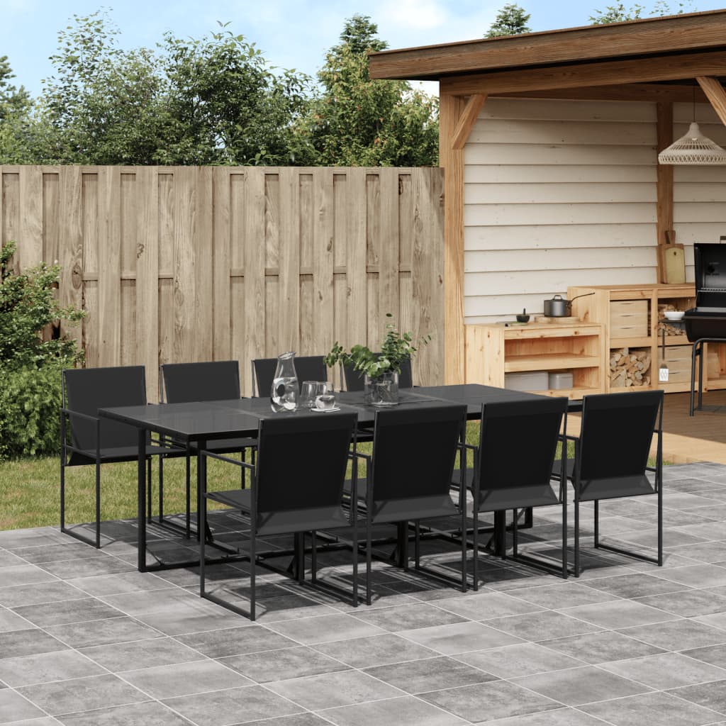 9 Piece Garden Dining Set Black Textilene