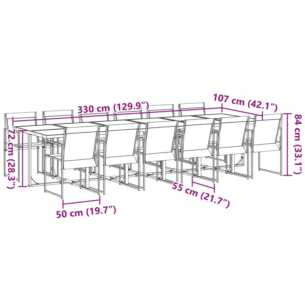 13 Piece Garden Dining Set Black Textilene