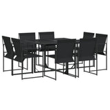 9 Piece Garden Dining Set Black Textilene - Front View