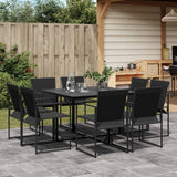 9 Piece Garden Dining Set Black Textilene