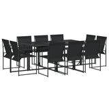 11 Piece Garden Dining Set Black Textilene - Front View