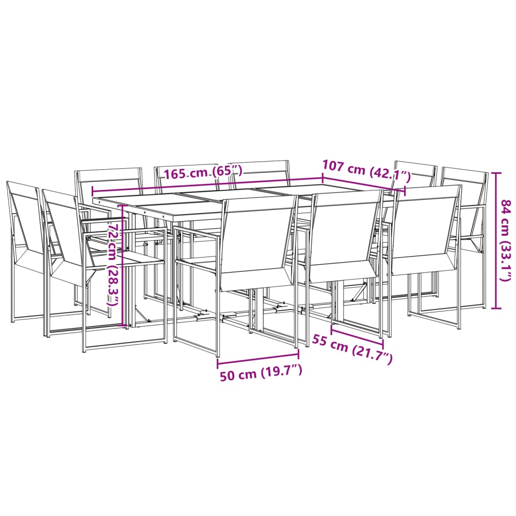 11 Piece Garden Dining Set Black Textilene