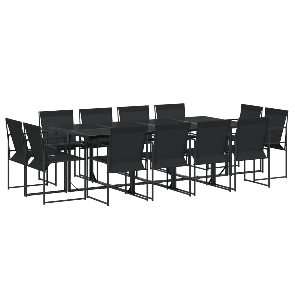 13 Piece Garden Dining Set Black Textilene