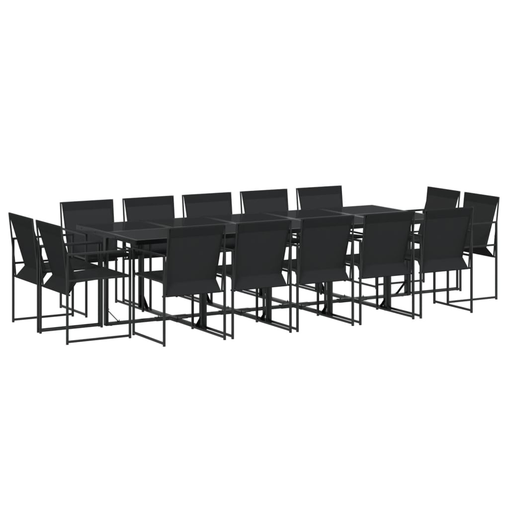 15 Piece Garden Dining Set Black Textilene