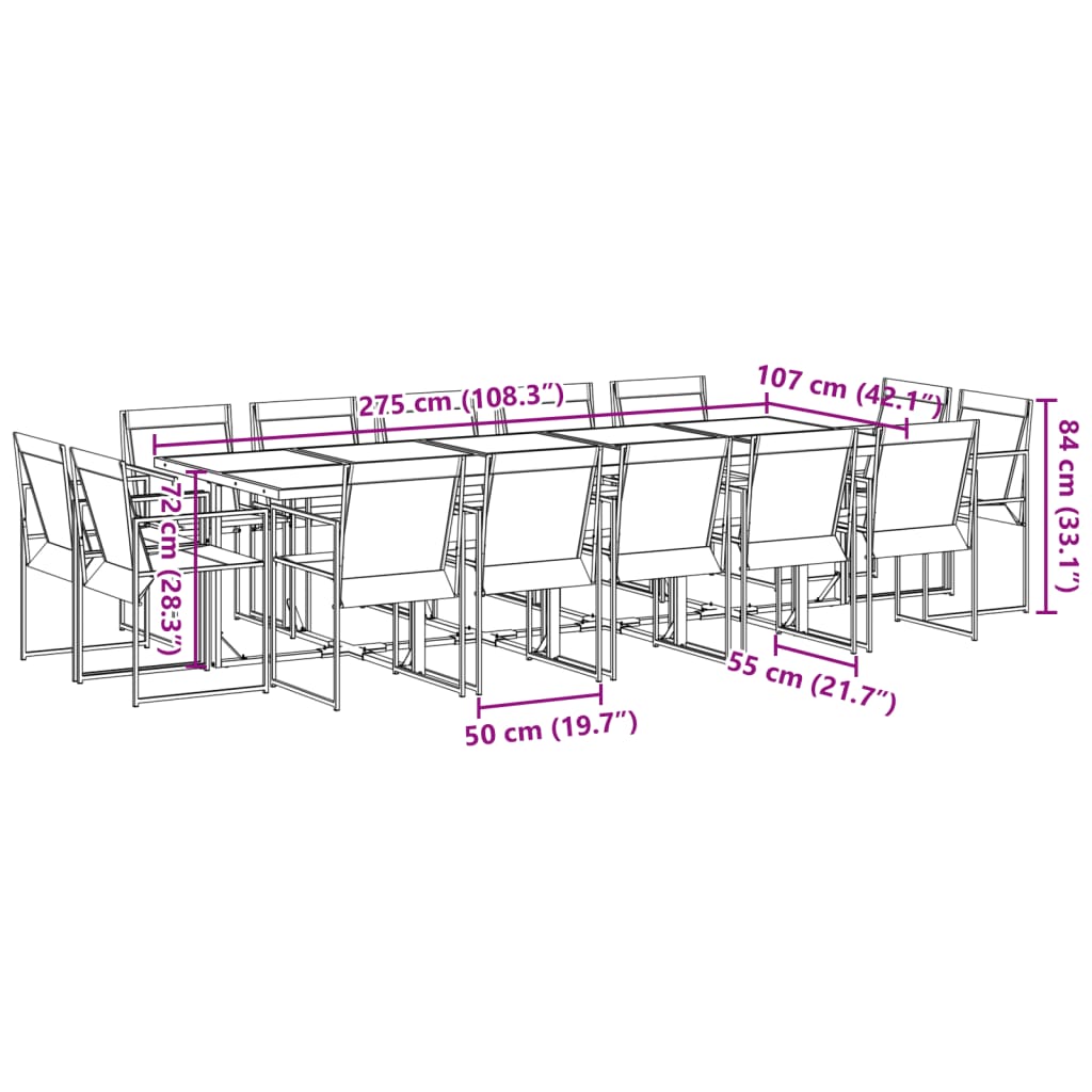 15 Piece Garden Dining Set Black Textilene