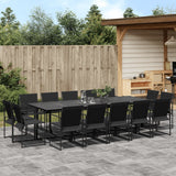 15 Piece Garden Dining Set Black Textilene
