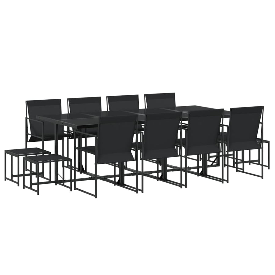 13 Piece Garden Dining Set Black Textilene