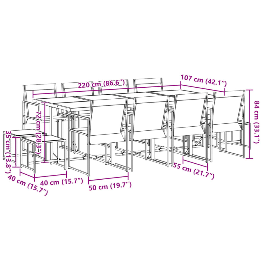 13 Piece Garden Dining Set Black Textilene