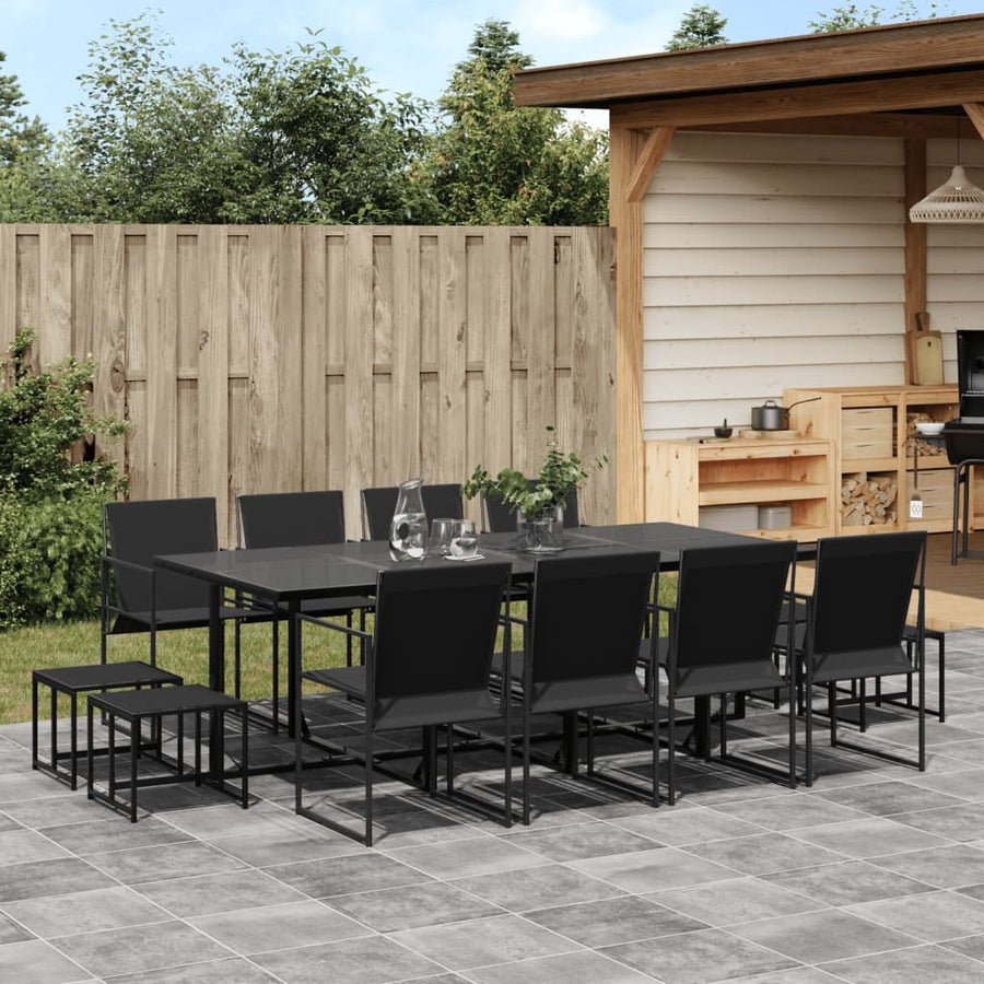 13 Piece Garden Dining Set Black Textilene