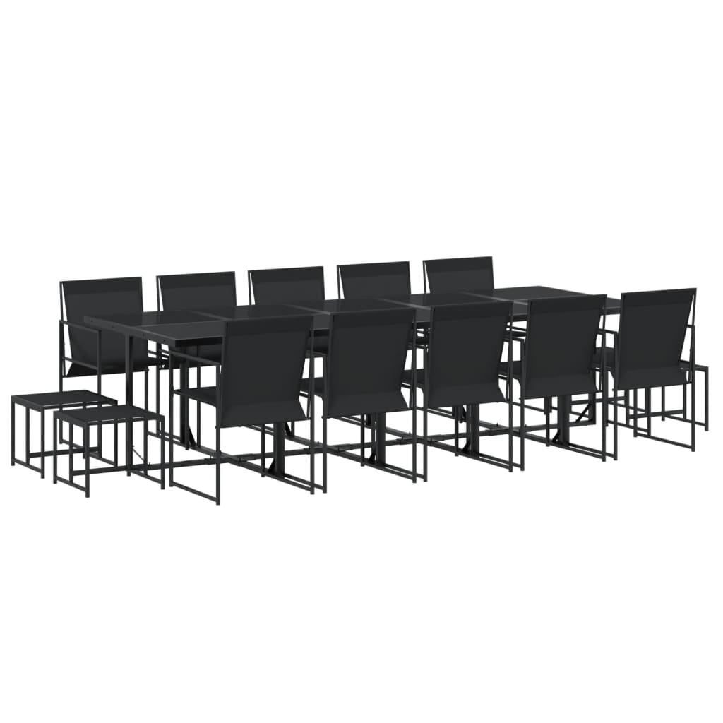 15 Piece Garden Dining Set Black Textilene