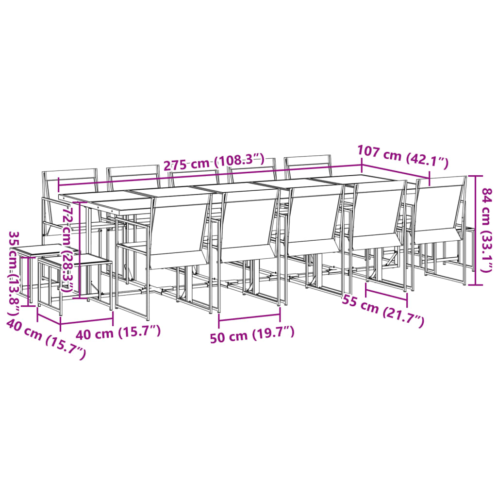 15 Piece Garden Dining Set Black Textilene
