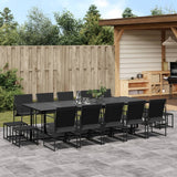 15 Piece Garden Dining Set Black Textilene